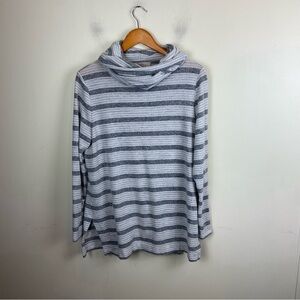 Loft Grey White Striped Turtleneck‎ Stretchy Lightweight Pullover Sweater Large